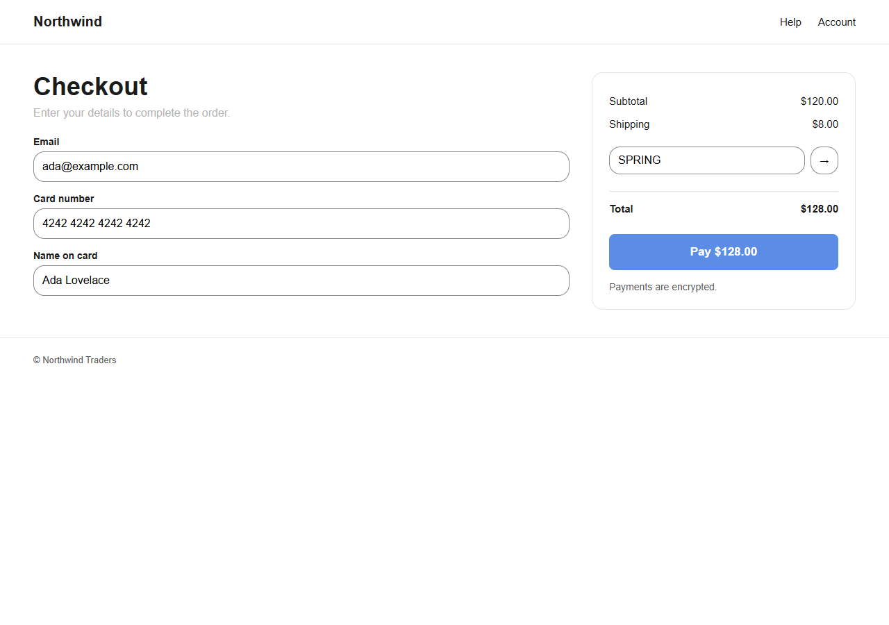 The staging build of the same checkout screen.
